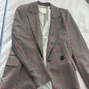 H&M Black and White Houndstooth Blazer with Red Accents